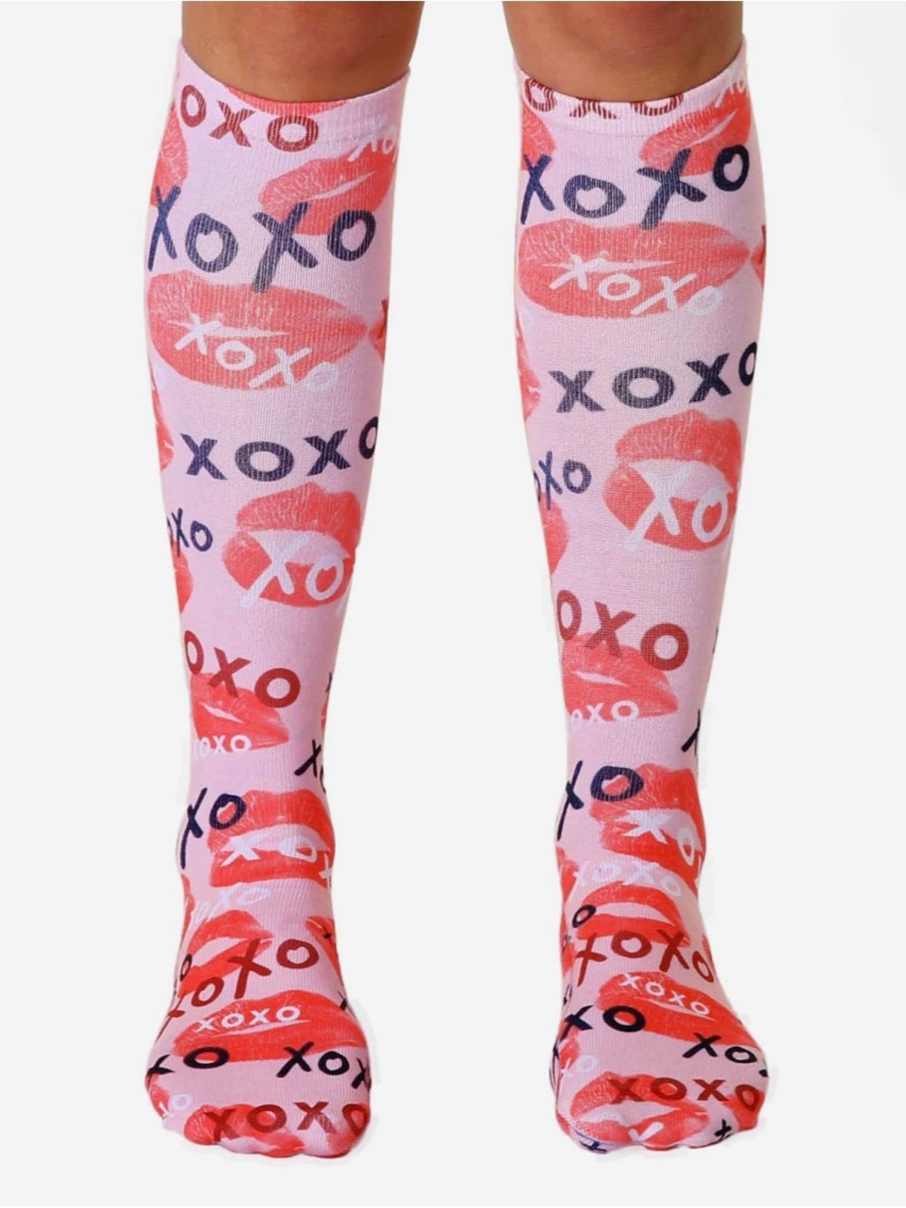 Rare Living Royal XOXO Knee High Kiss Lips Socks Valentine - Picture 2 of 9